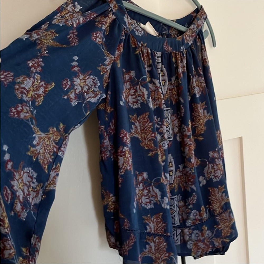 Knox Rose Floral Tapestry Blue Women's Top Boho XS Small Cottagecore